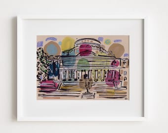 Columbia University Low Memorial Library Morningside Heights - Print and Framed -  Manhattan Mixed Media Watercolor