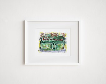 Barney Greengrass Watercolor Print: Upper West Side NYC Street Scene