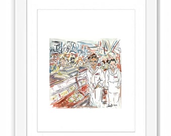 Print The People of Zabars Watercolor Manhattan Upper West Side Painting