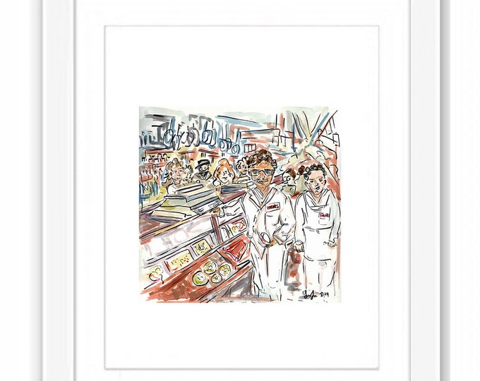 Print The People of Zabars Watercolor Manhattan Upper West Side Painting