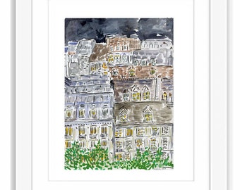 Paris Apartment Buildings  - Print and Framed - France Watercolor Painting Left Bank Travel Illustration