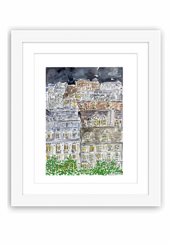 Paris Apartment Buildings  - Print and Framed - France Watercolor Painting Left Bank Travel Illustration