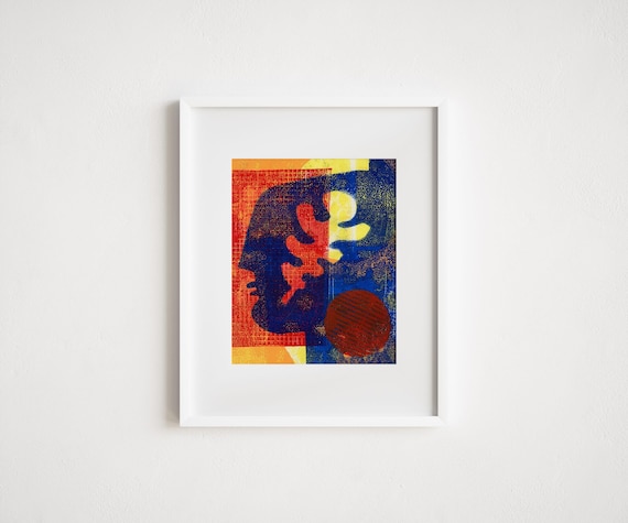 Abstract Face and Shapes Print: Mid-Century Modernist Work
