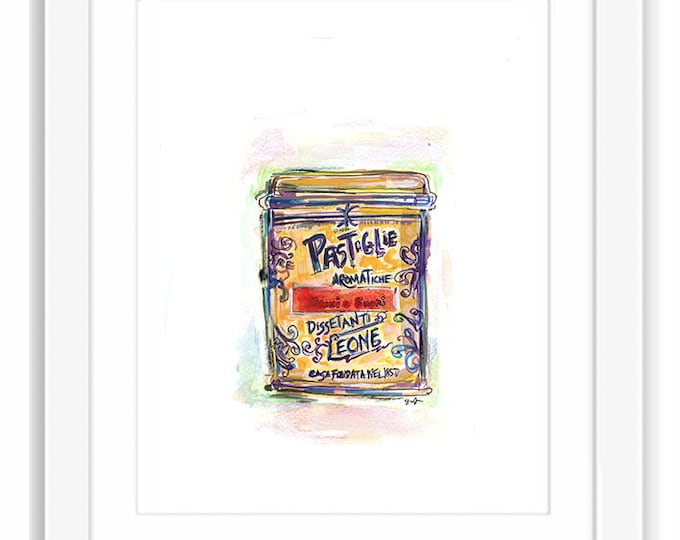 Italian Candy Tin Print: Pastiglie Leone Watercolor Illustration