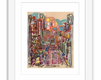 Soho Looking at the Chrysler Building - Print and Framed - New York City Painting Mix Media Watercolor and Oil Pastel