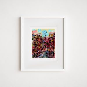 Chinatown Street View Print: New York City Watercolor Painting