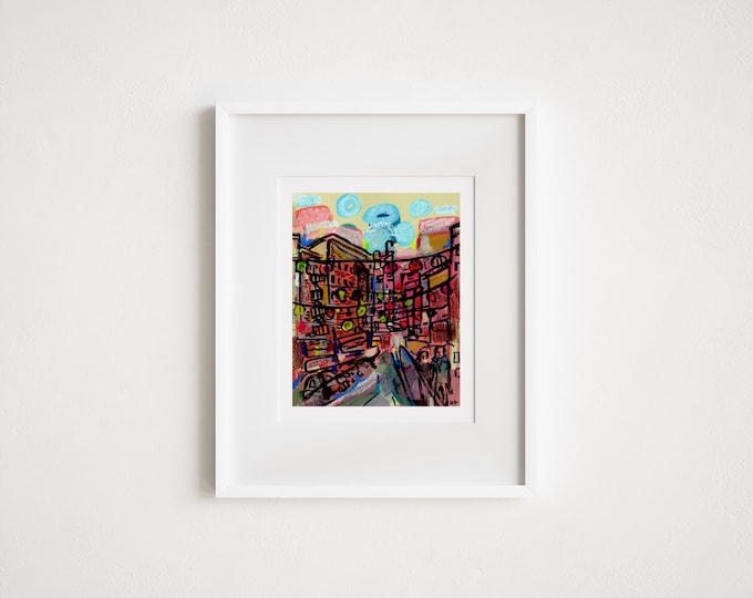 Chinatown Street View - Print and Framed - Mixed Media Painting New York City