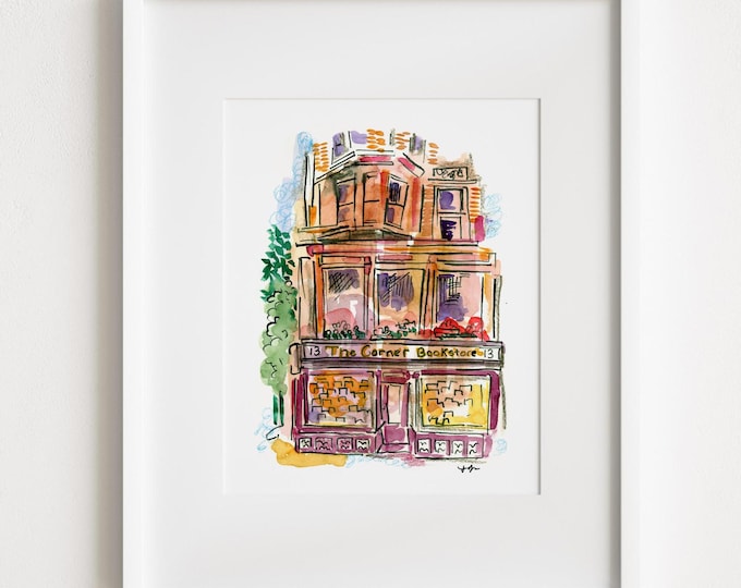 Corner Bookstore Manhattan - Print and Framed - Watercolor New York City Urban Sketch