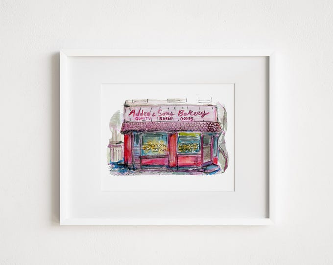 Print Addeo & Sons Bakery - The Bronx Watercolor Urban Illustration New York City Little Italy