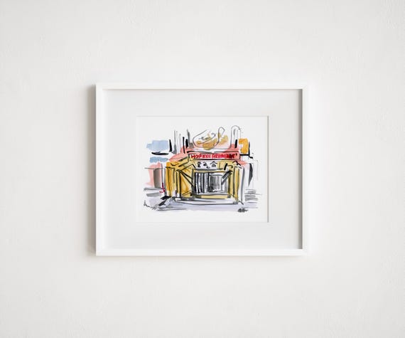 Print Hop Kee Chinatown New York City - Print and Framed - Illustration New York City Manhattan Old Restaurants