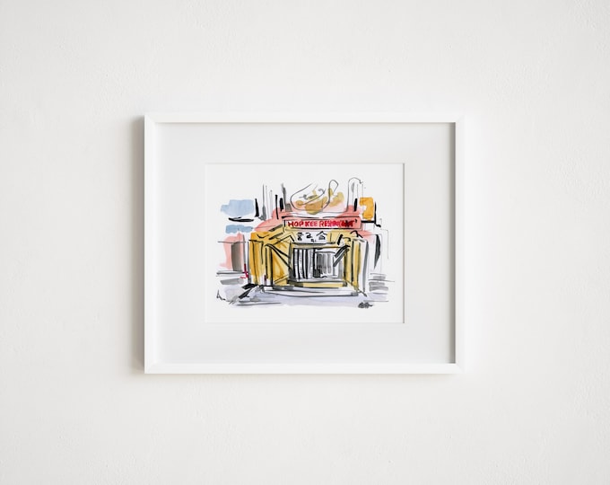 Chinatown NYC Watercolor Print: Hop Kee Restaurant Illustration