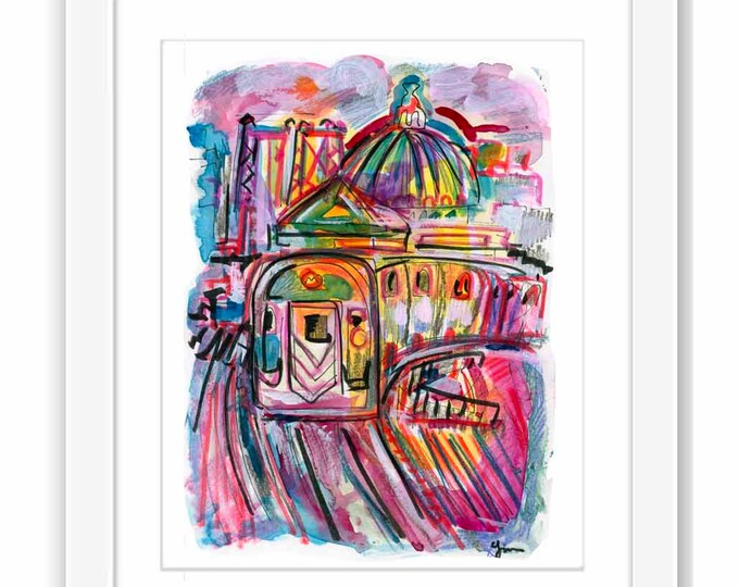 Williamsburg Subway Watercolor Print: Brooklyn Street Scene
