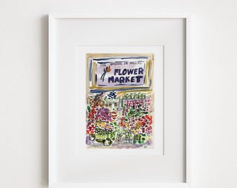Los Angeles Flower Market Print: DTLA Watercolor Pen & Ink Art