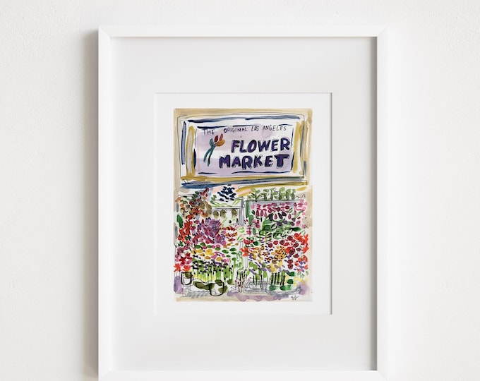 Los Angeles Flower Market Print: DTLA Watercolor Pen & Ink Art