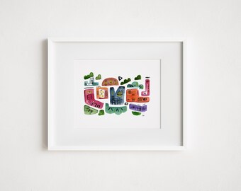 Abstract City Painting My Blooming City Block - Print and Framed