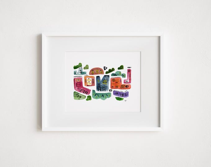 Abstract City Painting My Blooming City Block - Print and Framed