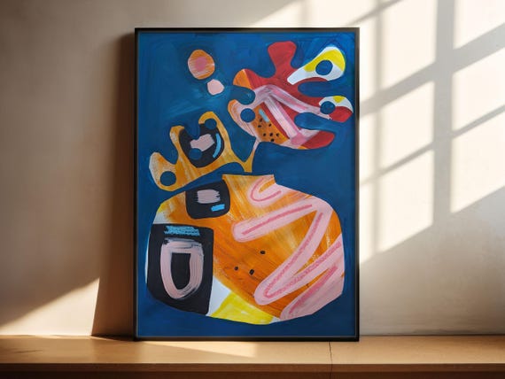 Original Painting- The Amoeba Leaf in a Vase - Abstract Original Art Acrylic on Paper