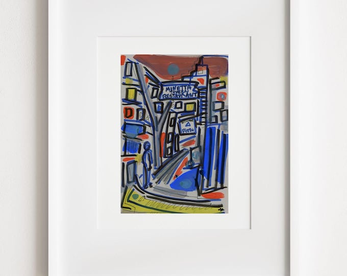 Macdougal Street Minetta Tavern - Print and Framed - Illustration Watercolor and Gouache Painting Greenwich Village