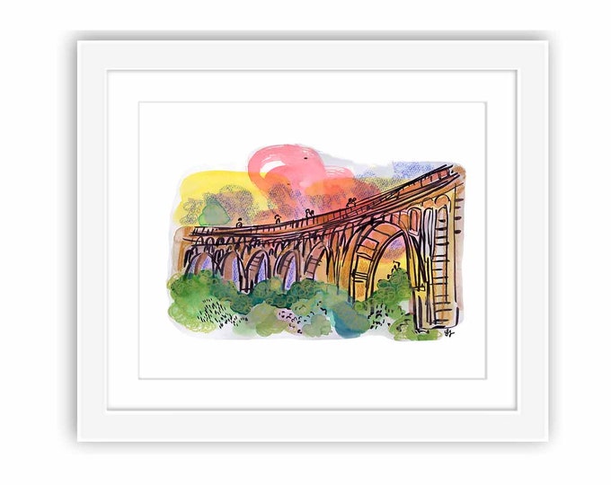 Print and Framed - Pasadena Colorado Street Bridge -California Los Angeles Watercolor Urban Sketch