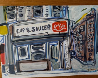 Original Art Vintage Diner in NYC  - Old Cup and Saucer in Lower Manhattan