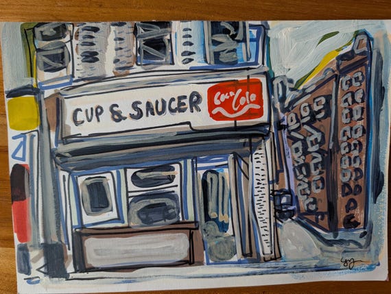 Original Art Vintage Diner in NYC  - Old Cup and Saucer in Lower Manhattan
