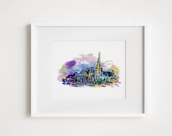Print Chrysler Building - Print and Framed - Illustration Watercolor New York City Manhattan Skyline