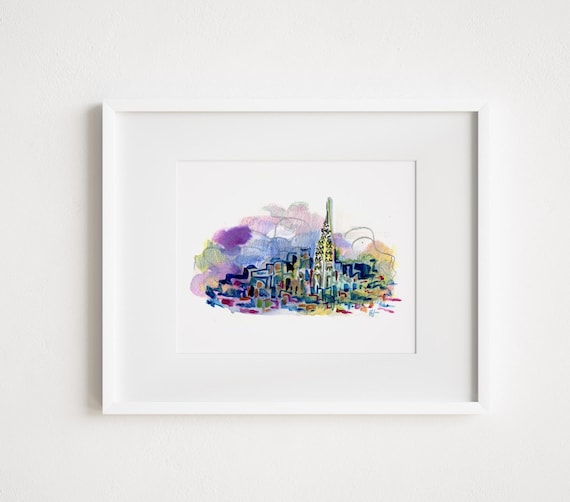 Print Chrysler Building - Print and Framed - Illustration Watercolor New York City Manhattan Skyline