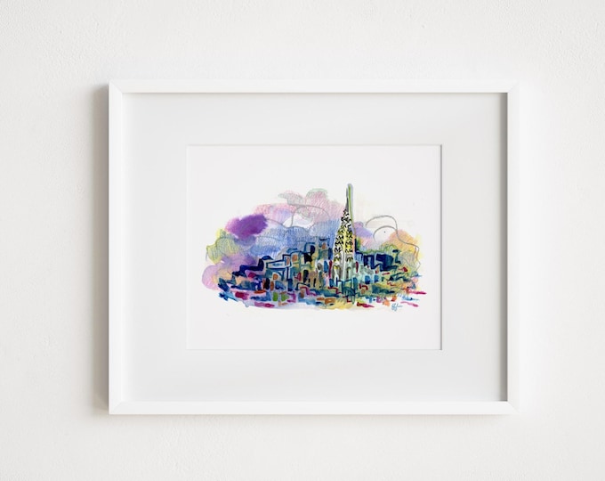 Print Chrysler Building - Print and Framed - Illustration Watercolor New York City Manhattan Skyline