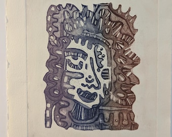 Original Intaglio Aquatint Etching: Abstract Figurative Face Print