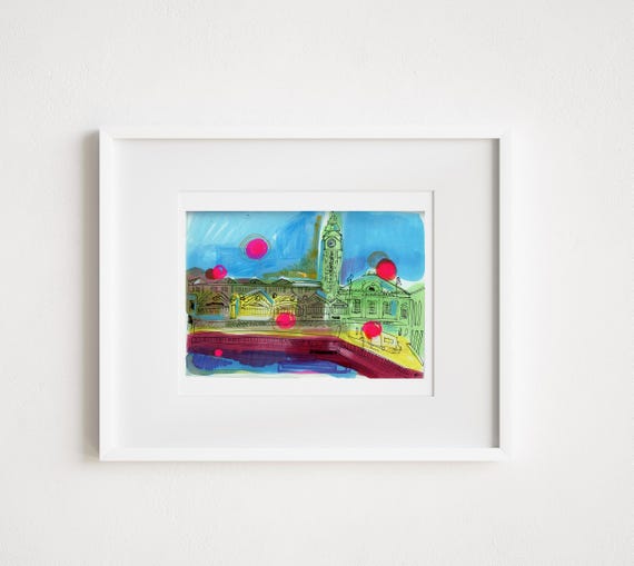 Lackwanna Terminal Hoboken - Print and Framed - Illustration Watercolor City New Jersey Travel