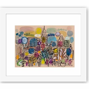 Flatiron District Looking North - Print and Framed -  Manhattan Mixed Media Collage and Watercolor New York City