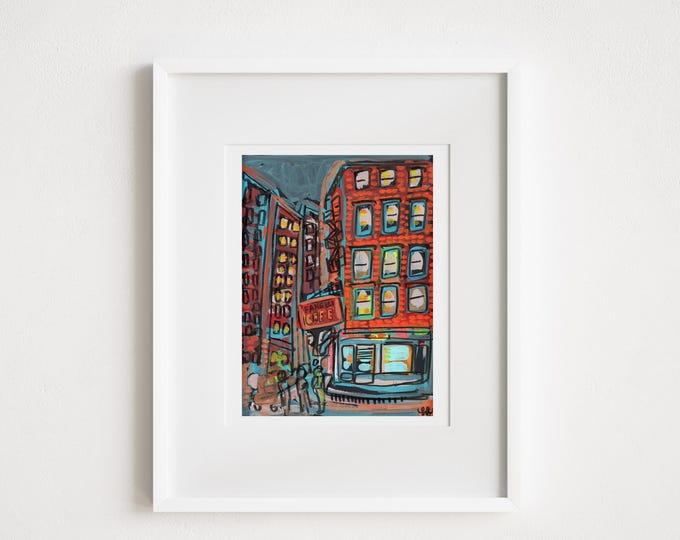 Fanelli Cafe in Soho Painting- Print and Framed - Manhattan Acrylic and Watercolor Illustration