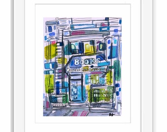 Westsider Books UWS Manhattan Bookstore - Printed and Framed - New York City Watercolor Illustration Painting Urban Sketch