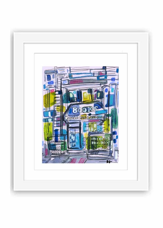 Westsider Books UWS Manhattan Bookstore - Printed and Framed - New York City Watercolor Illustration Painting Urban Sketch