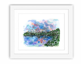 Print Central Park Reservoir- Illustration Watercolor Reservoir New York City