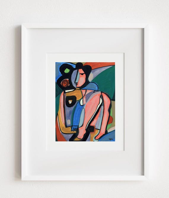 Self Portrait She'll Haunt You - Print and Framed -  Abstract Illustration Figurative Woman in Shapes