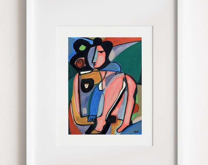 Self Portrait She'll Haunt You - Print and Framed -  Abstract Illustration Figurative Woman in Shapes