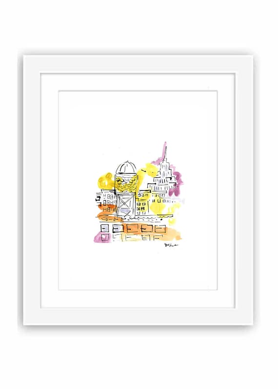 Print New York City Water tower  - Watercolor New York City Urban Sketch