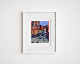Washington Heights Print: Hudson Heights 187th Steps Watercolor Painting