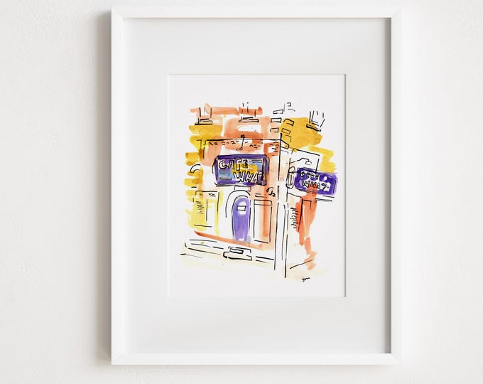 Cafe Wha Greenwich Village - Print and Framed - Watercolor New York City Urban Sketch