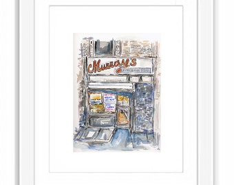 Watercolor Murray's Sturgeon Shop Upper West Side New York City - Print and Framed - Manhattan Old Storefront Classic New York