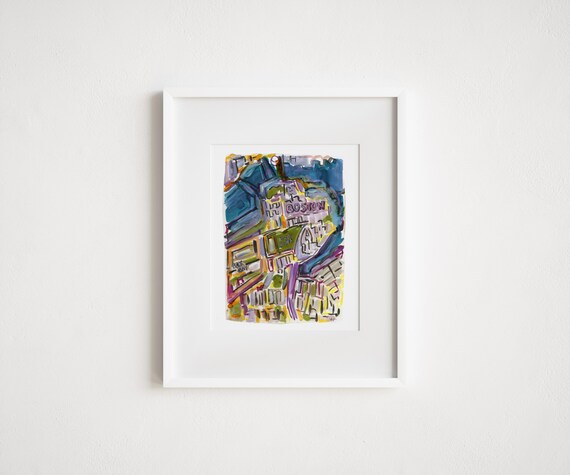 Print and Framed - Print Map Boston MA - Illustration Watercolor and Gouache Painting, Boston New England Illustration Massachusetts
