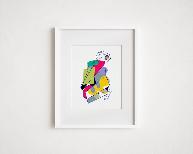 Abstract Woman Watercolor Print: Figurative Color in Shapes