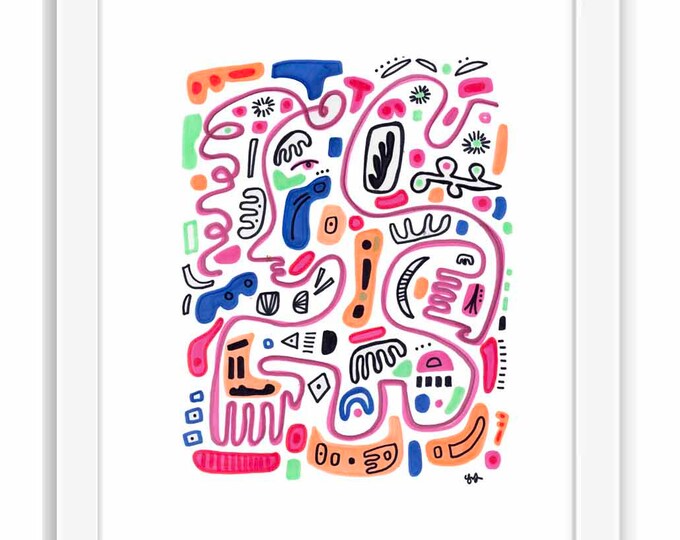 Abstract Self Portrait Print: Modern Shapes Illustration, Framed Art