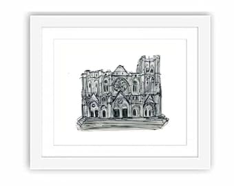 Print St. John's Divine Cathedral Upper West Side Manhattan Watercolor and Ink New York City