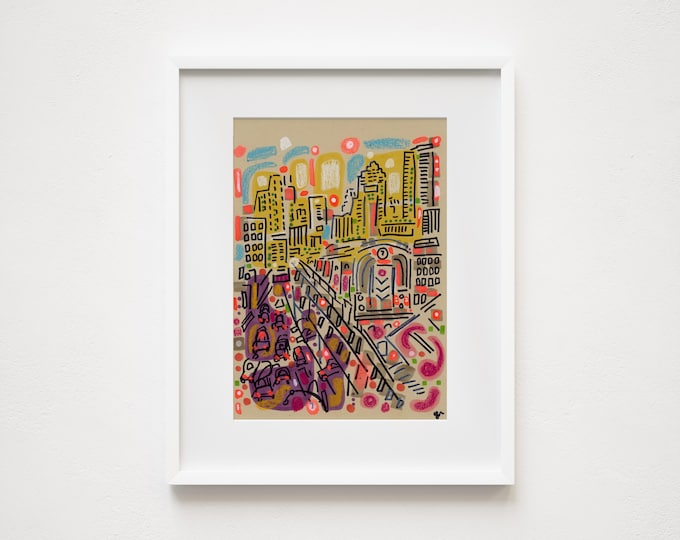 The 7 Train in Queens - Printed and Framed - New York City Watercolor Illustration