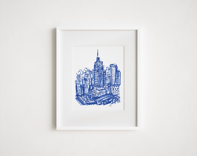 NYC Skyline Print: Watercolor Manhattan Illustration