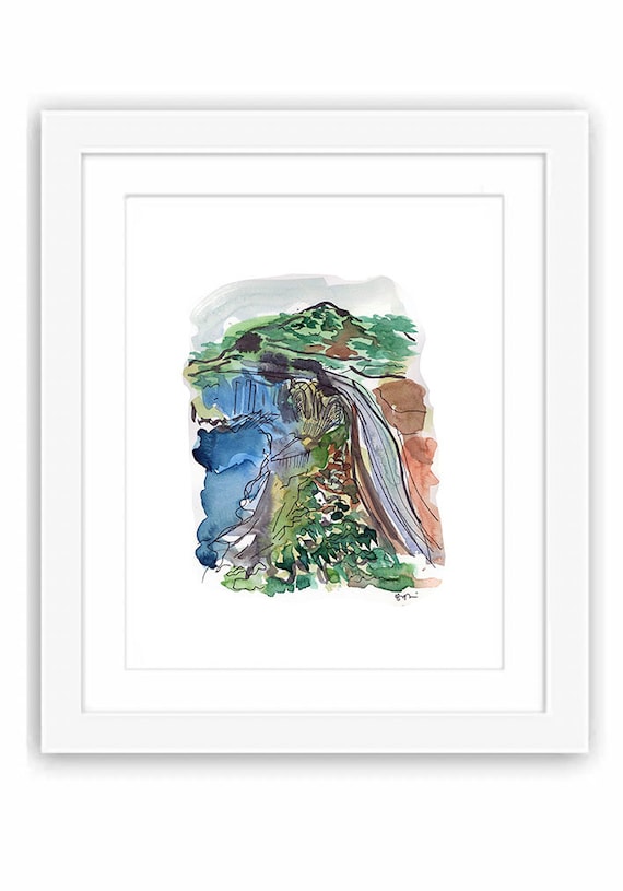 Big Sur California Drive Route 1 - Print and Framed - Watercolor Illustration Travel America Illustration