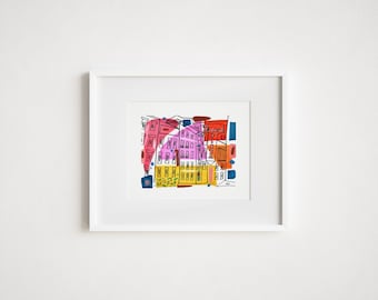 Pizzeria Regina Illustration  - Print and Framed - Watercolor of Boston Classic Restaurant Sign North End