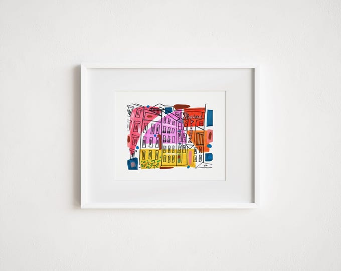 Pizzeria Regina Illustration  - Print and Framed - Watercolor of Boston Classic Restaurant Sign North End